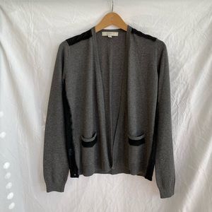 Loft Gray & Black Lace Trim Open Front Cardigan